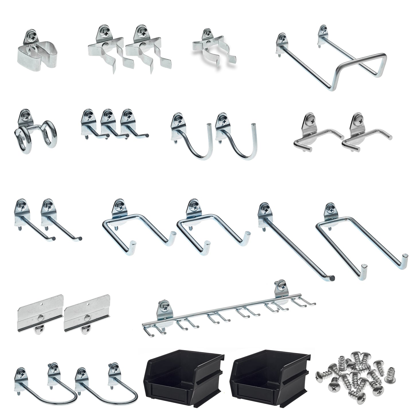 Triton Products® 26-Piece Steel Pegboard Hook & Plastic Bin Kit, 24 Hooks & 2 Bins