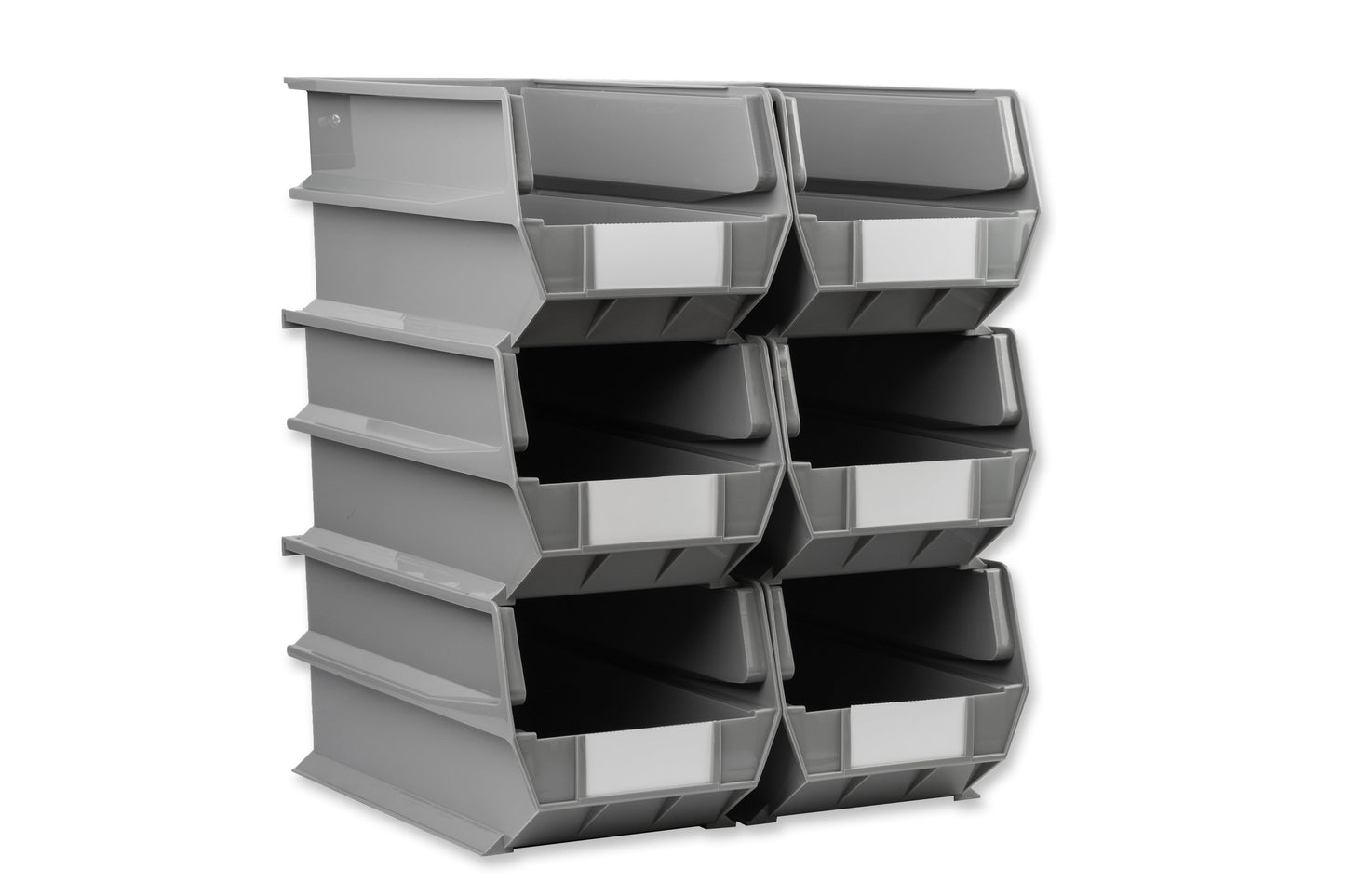 Triton Products LocBin 14-3/4 In. L x 8-1/4 In. W x 7 In. H Gray Stacking, Hanging, Interlocking Polypropylene Bins, 6 CT