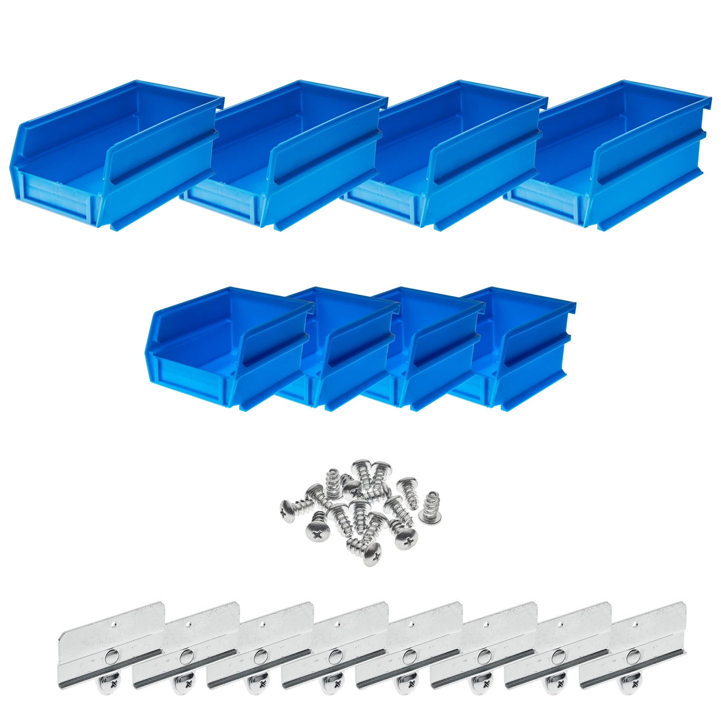 Triton Products® LocBin Polypropylene Hanging Bin & BinClip Kits, (4) Small 5-3/8"L x 4-1/8"W x 3"H and (4) Medium 7-3/8"L x 4-1/8"W x 3" H