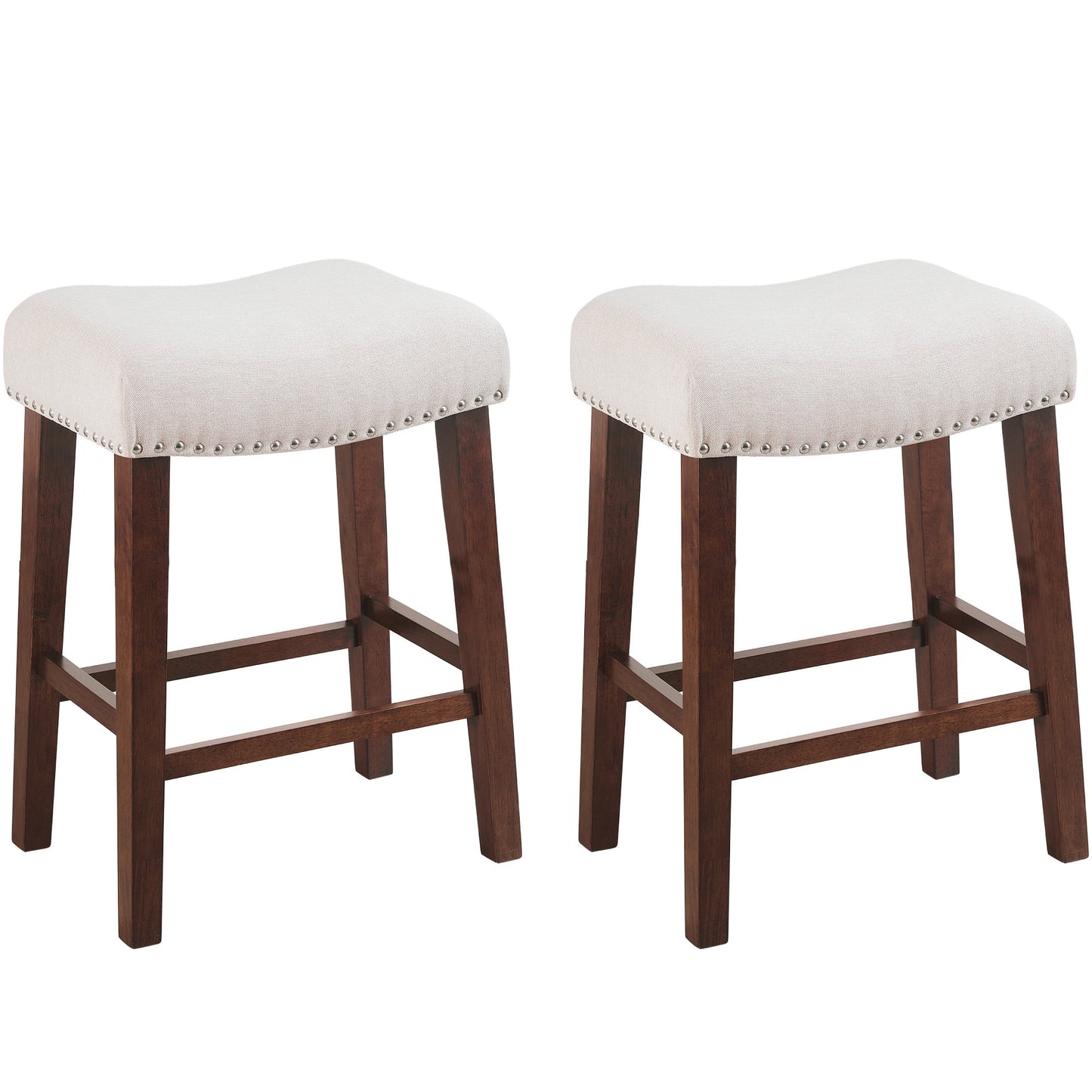 TrumanPick 24" Bar Stools Set of 2 Counter Height Stools Modern Saddle Barstools Fabric Chairs for Kitchen Island, Beige