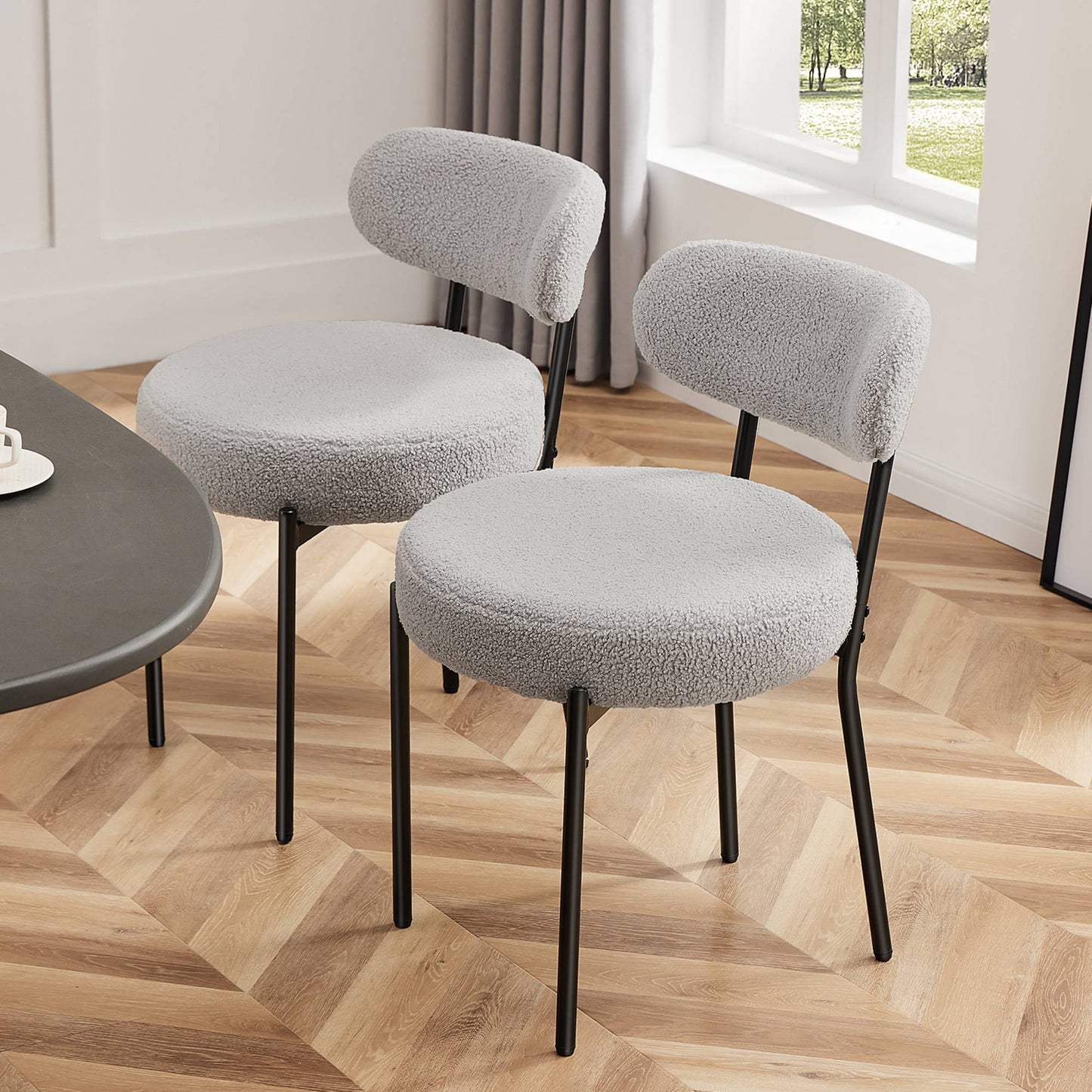 TrumanPick Boucle Dining Chairs Set of 2 Modern Upholstered Kitchen Chairs Dining Room Round Seat for Kitchen Island, Grey