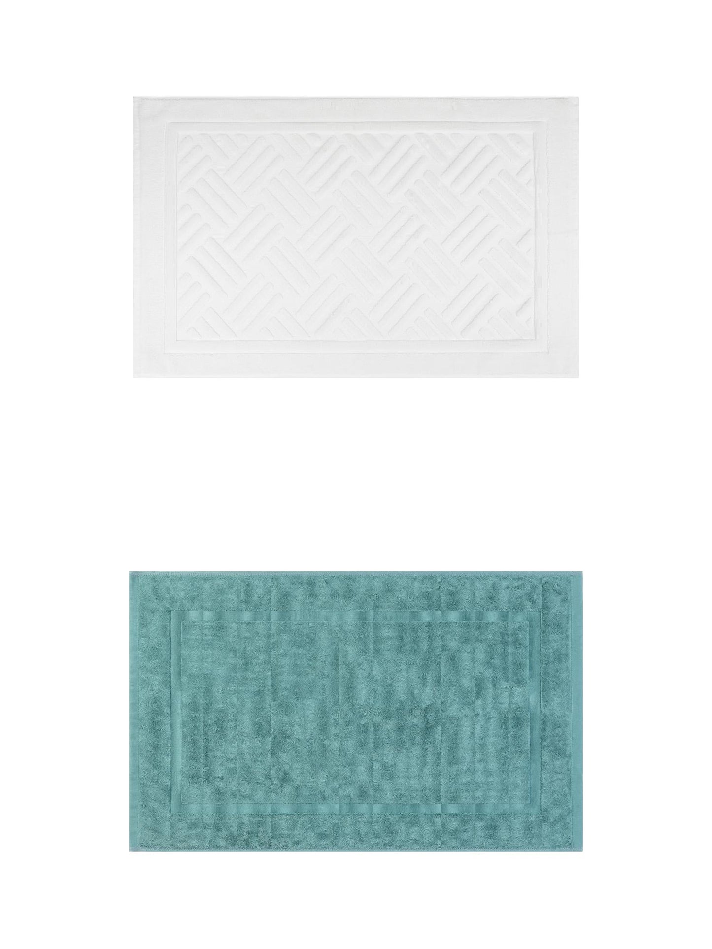 Unique Bargains 2 Pcs Cotton Banded Reversible Soft Bath Rug Blue/Beige 20" x 32"