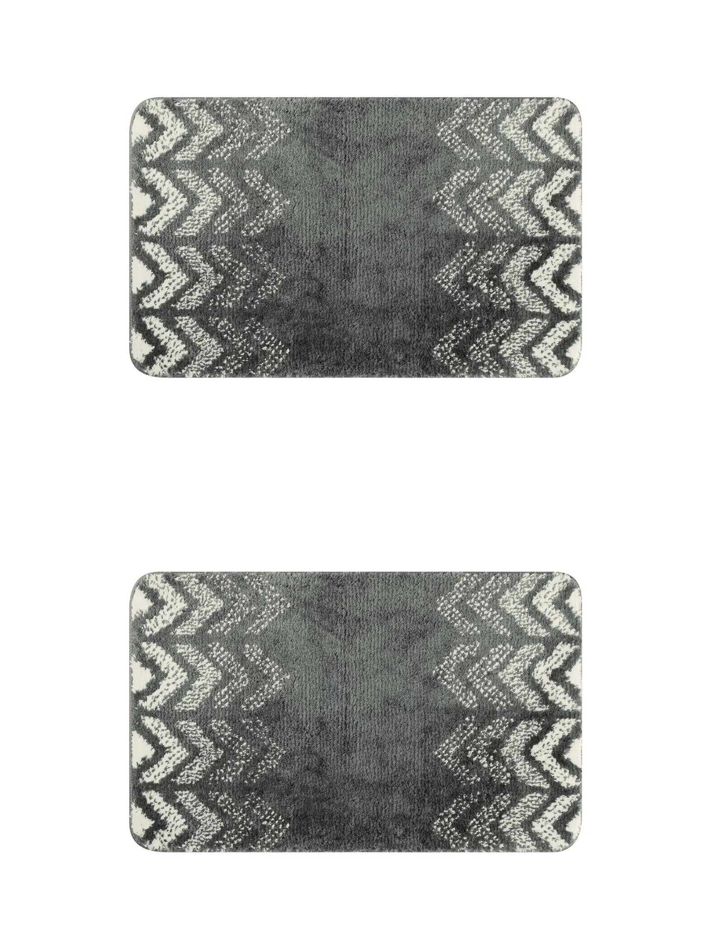Unique Bargains 2 Pcs Geometric Patterns Bathroom Mats Absorbent Non-Slip Bath Rugs Dark Grey 16" x 24"/20" x 32"