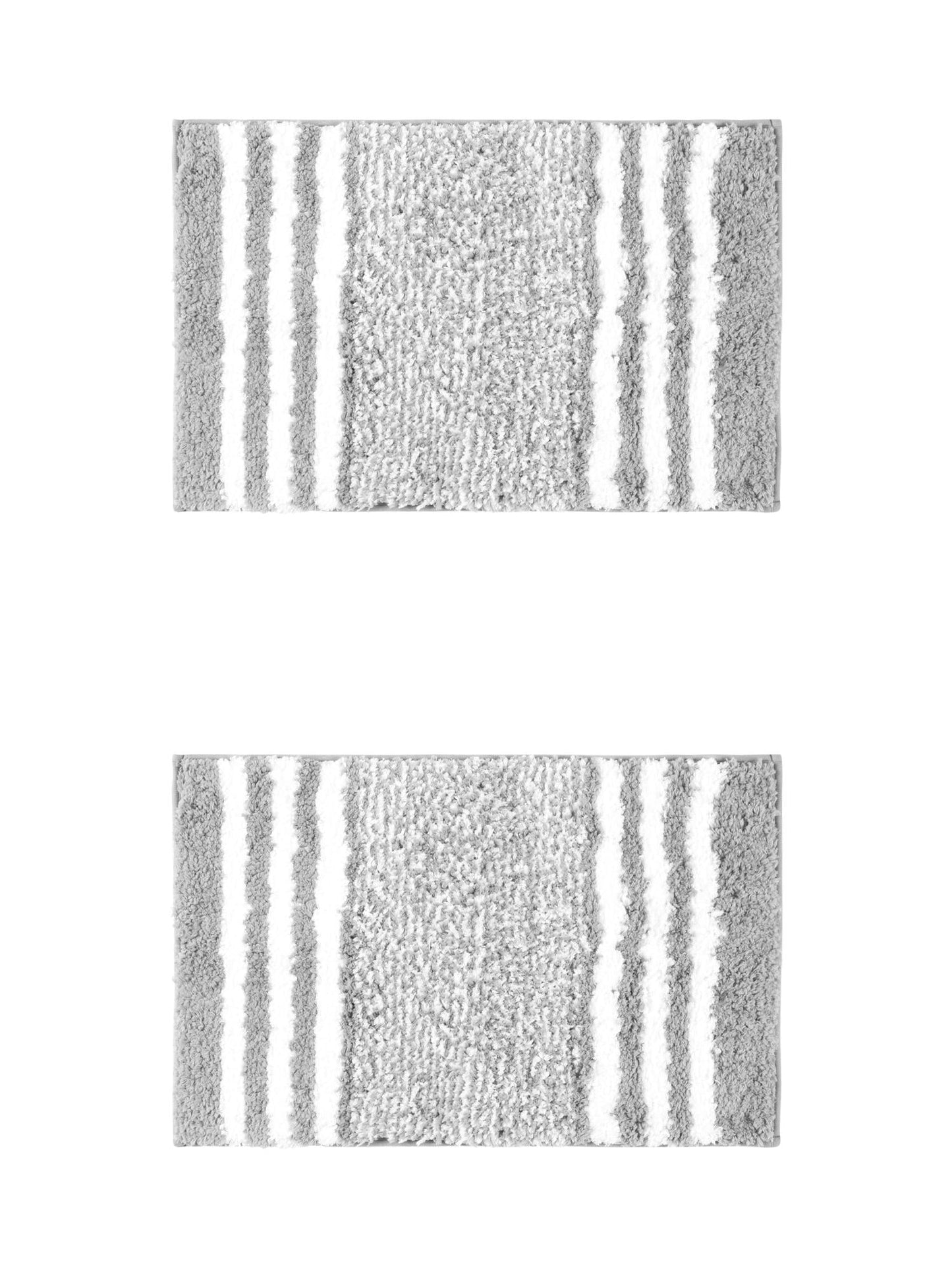 Unique Bargains 2 Pcs Microfiber Fluffy Striped Bath Rugs Non-Slip Absorbent Floor Mat Grey 16" x 24"/20" x 32"