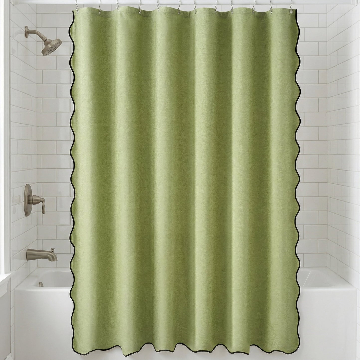 Unique Bargains Boho Wavy Trim Shower Curtain Sets with 12 Hooks White 72"W x 72"L