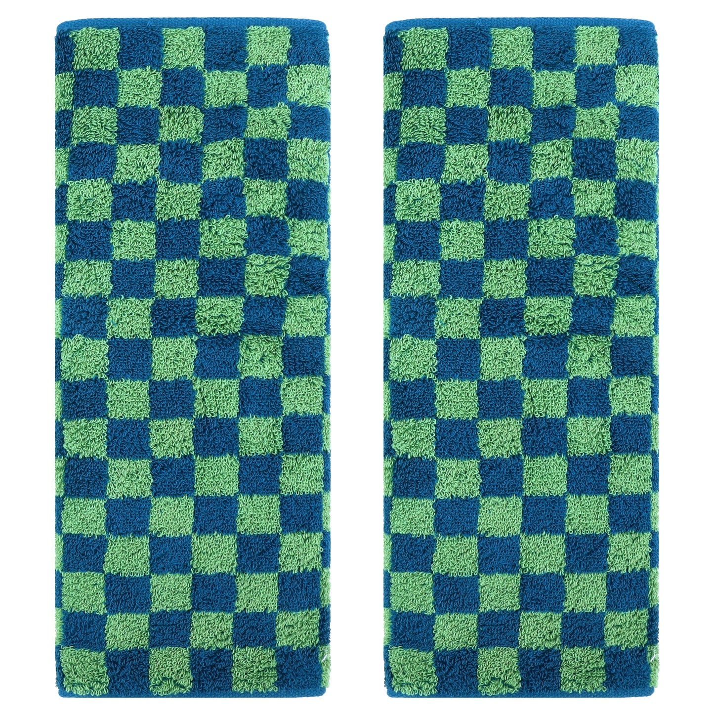 Unique Bargains Checkered Cotton Hand Towels for Bathroom Kitchen Blue Green 2-Piece