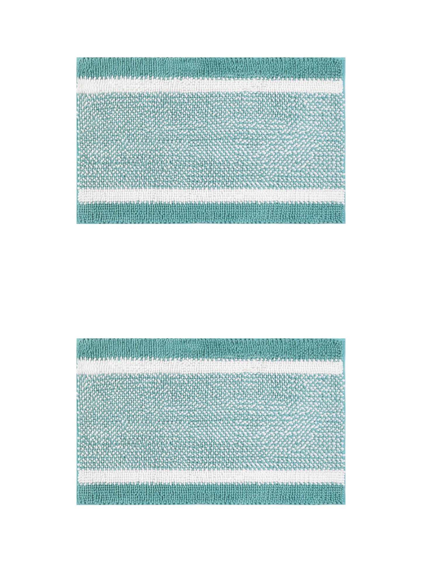 Unique Bargains Chenille Striped Bath Mats 2 Pcs Non-Slip Soft Plush Shaggy Bathroom Rugs Green 20" x 32"
