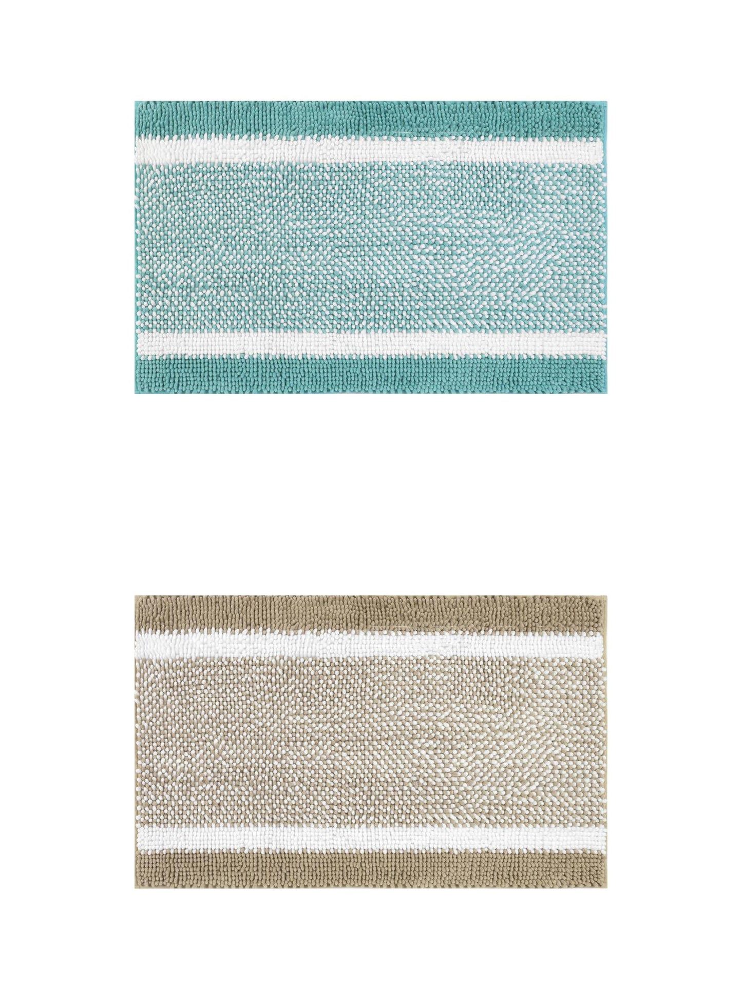 Unique Bargains Chenille Striped Bath Mats 2 Pcs Non-Slip Soft Plush Shaggy Bathroom Rugs Green/Khaki 20" x 32"