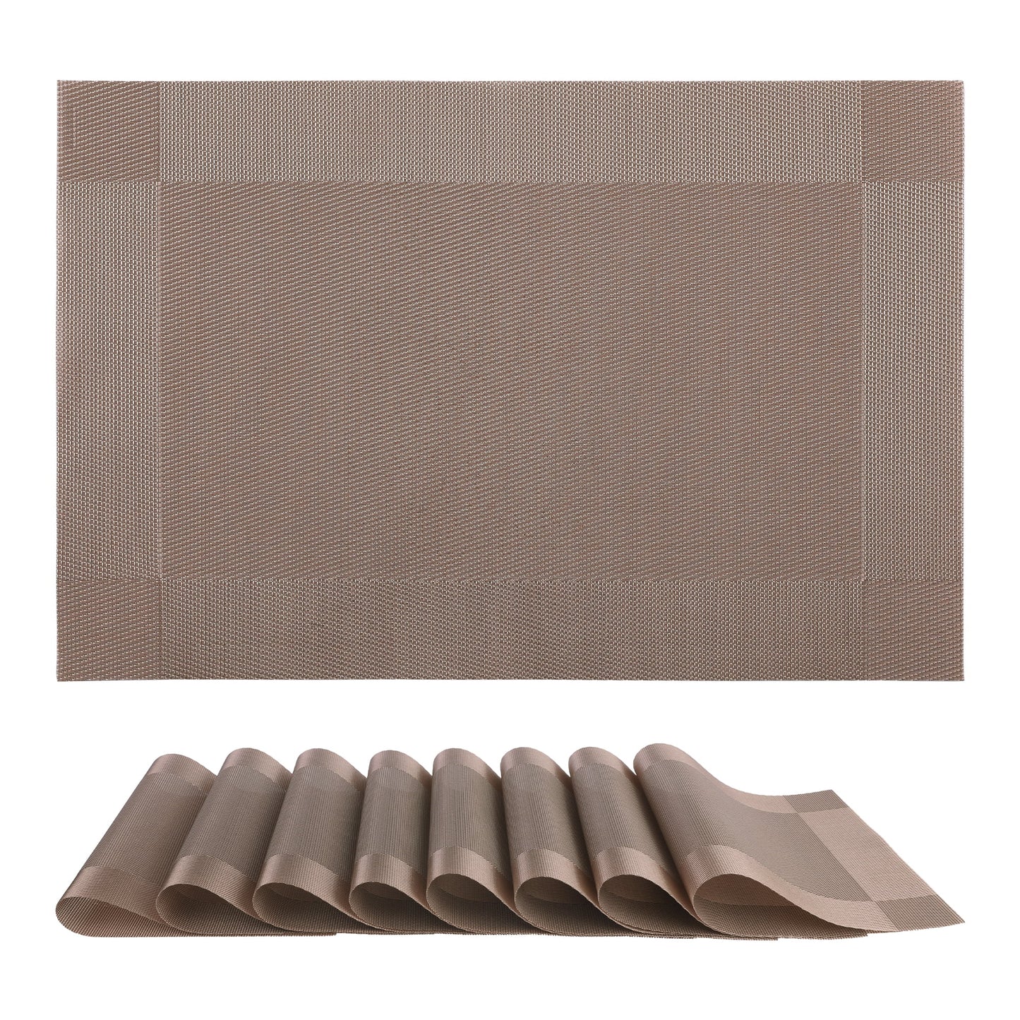 Unique Bargains Set of 8 Washable Wipeable Heat Resistant Table Placemat Champagne 18x12in