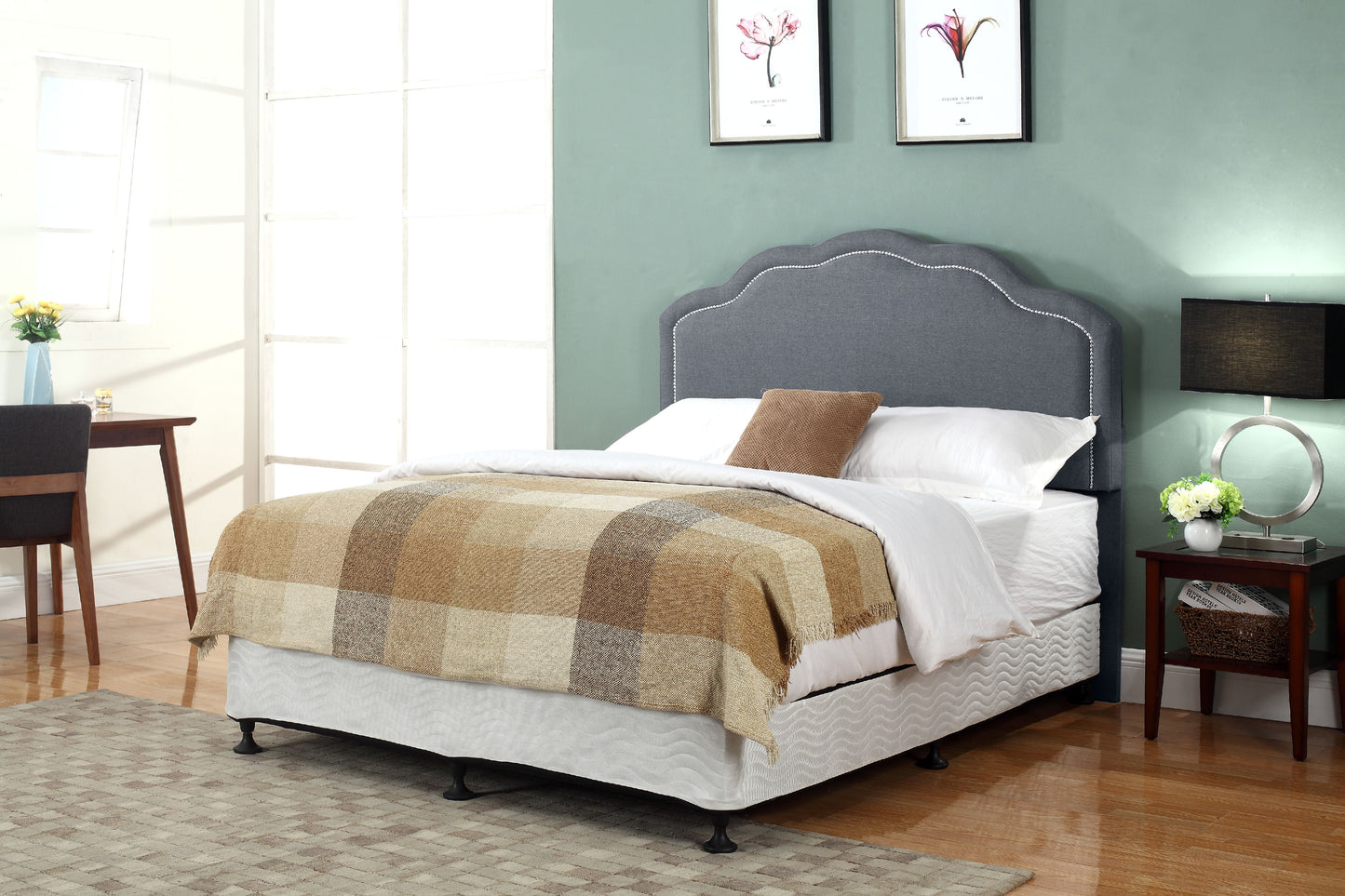 Uspridefurniture Cabecera de Lino Tapizada con Panel Panorámico, Adecuada para Camas Tamaño Full O queen