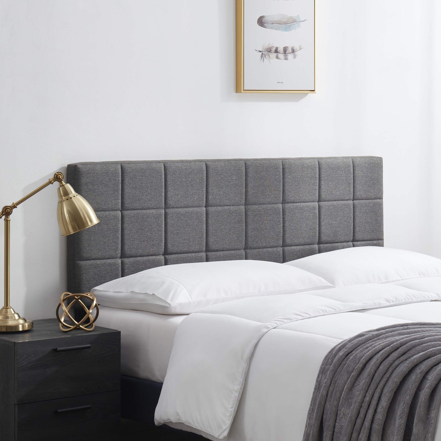 LammaLoe Square Tufted Upholstered King Headboard with Adjustable Height, Grey, King