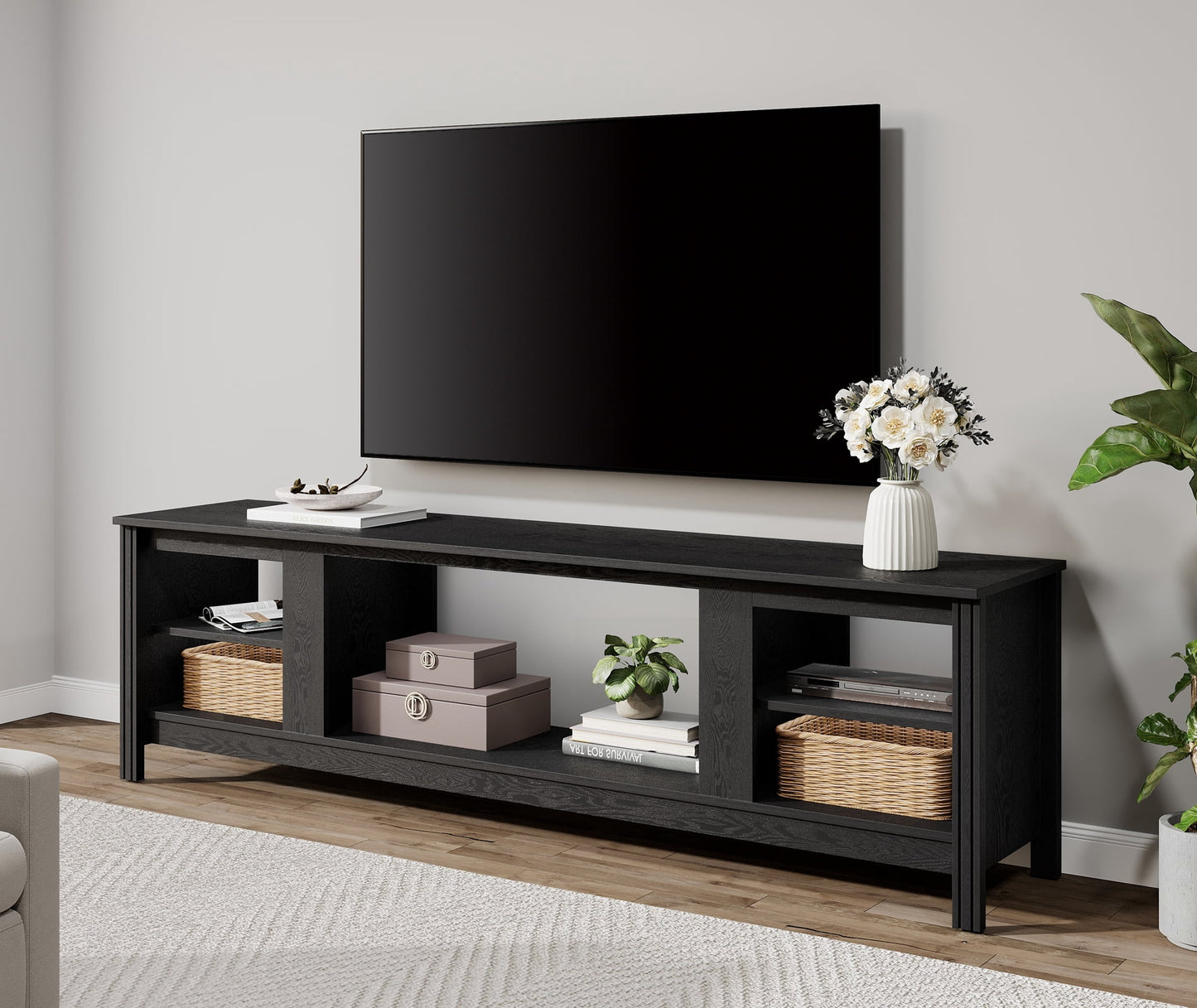 WAMPAT Rustic 70 Inch TV Stand for Up to 75†TV, Black Wooden Entertainment Center