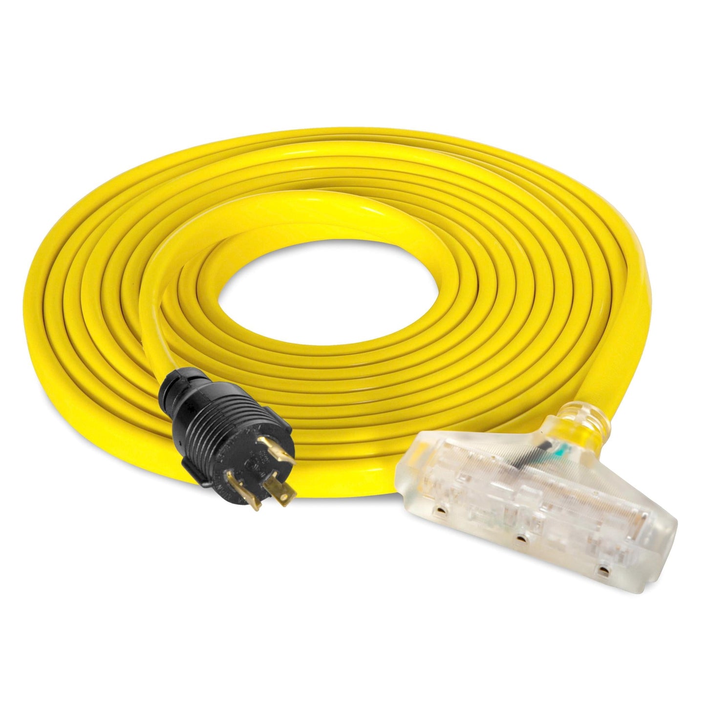 WEN 125V/250V 30-Amp 10-Gauge Flattened Under-Door Generator Extension Cord Splitter, 25-Foot (converts L14-30R to four 5-20R outlets)