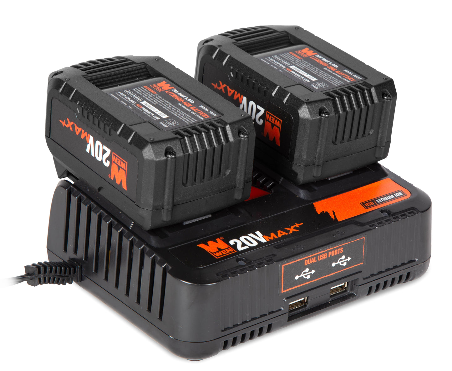WEN 20VB25D 20V Max Starter Kit with Two 5.0 Ah Lithium-Ion Batteries and Dual Port Charger