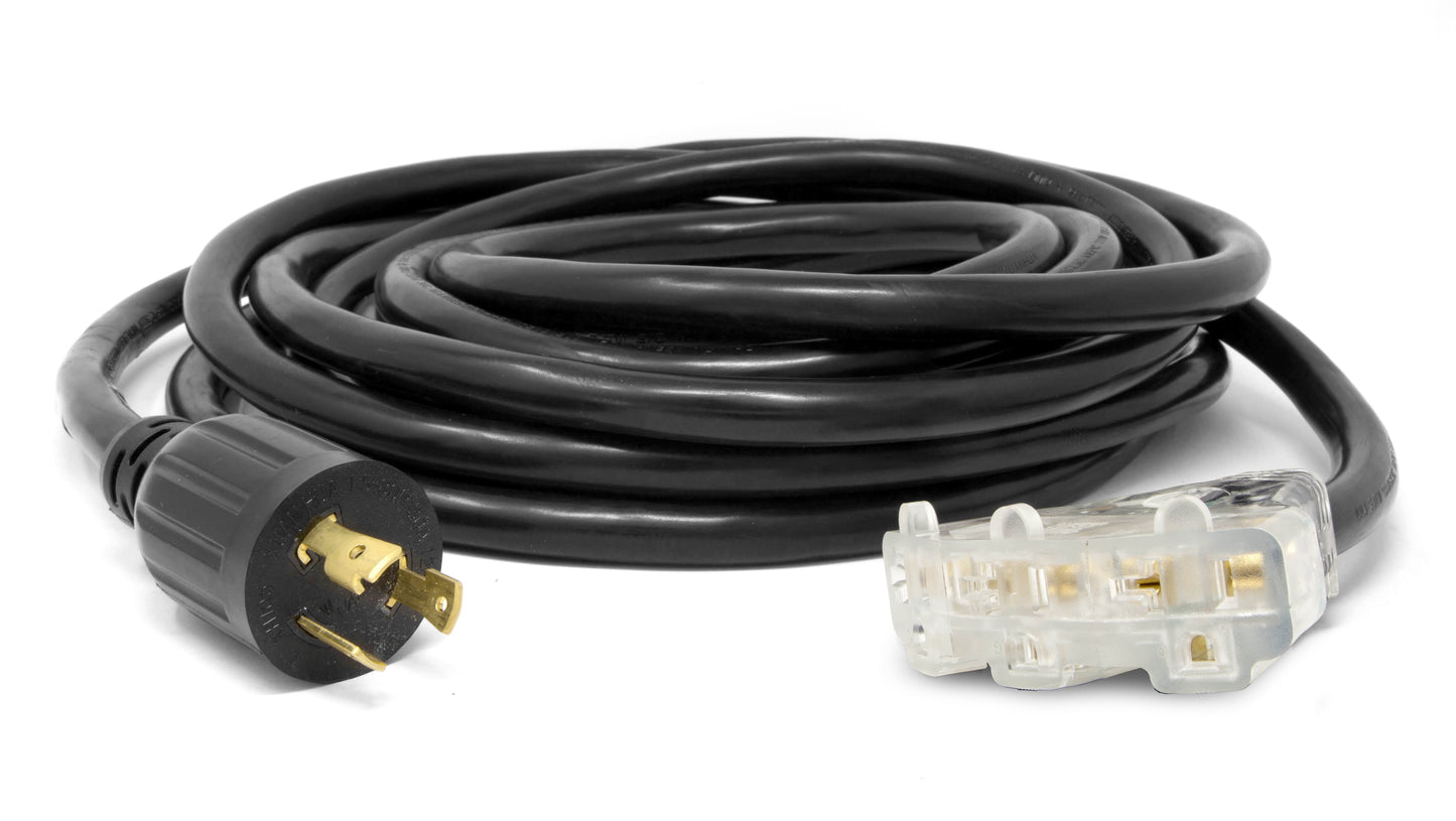 WEN 25 ft. 30-Amp 10-Gauge SJTW Fan-Style 10/3 Generator Extension Cord (converts L5-30R to three 5-20R outlets)