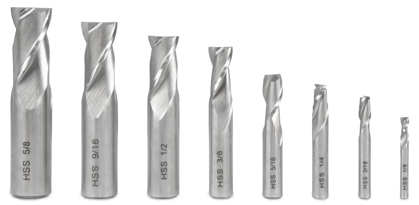 WEN 8-Piece 2-Flute HSS End Mill Set for Milling Machines