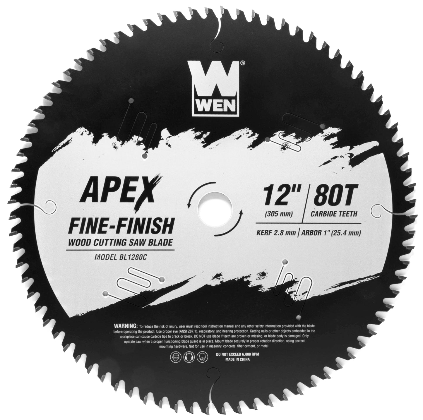 WEN Products Apex 12-Inch 80-Tooth Carbide-Tipped Fine-Finish Industrial-Grade Woodworking Saw Blade with Cool-Cut Coating