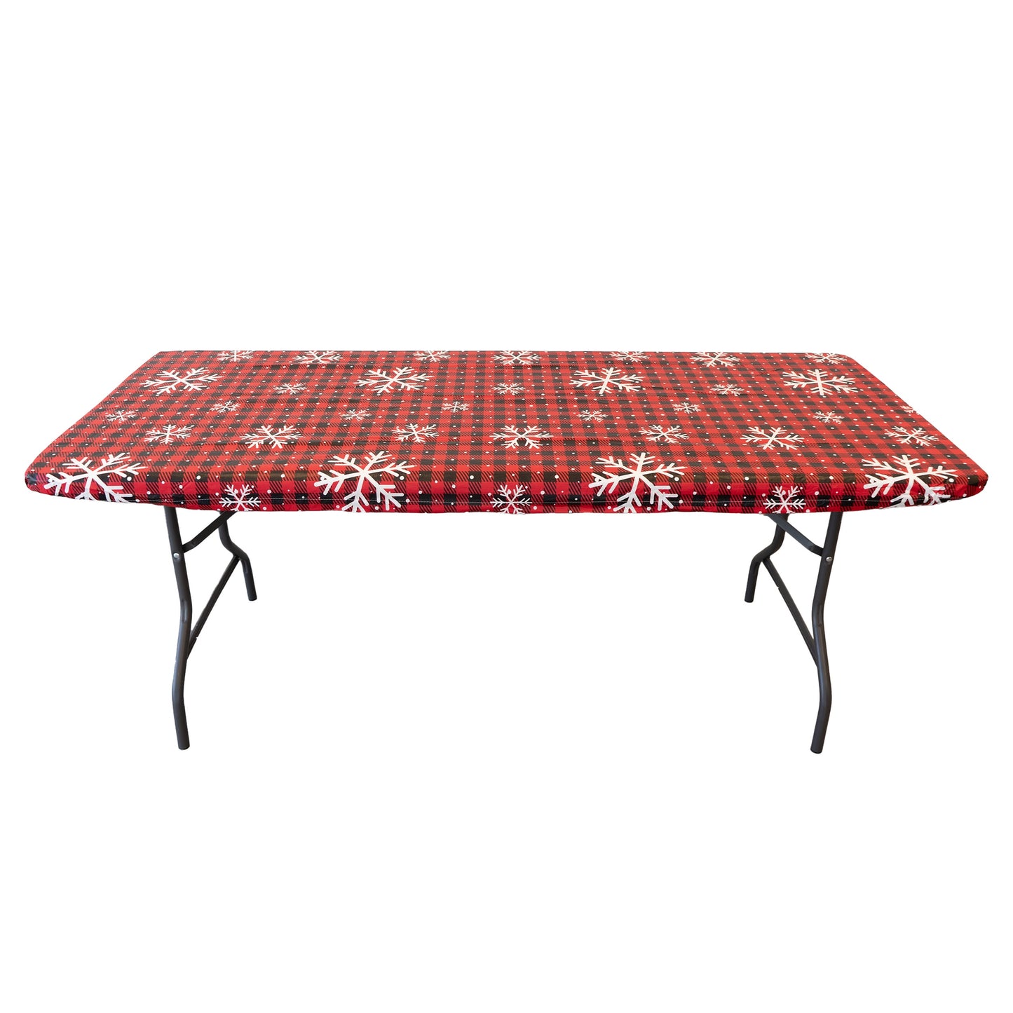 Waverly Inspirations Rectangular Elastic Fitted Table Cover Waterproof Vinyl Tablecloth With Flannel Backing, 6Ft Table, 72" x 30", Snowflake Red, 8 PK