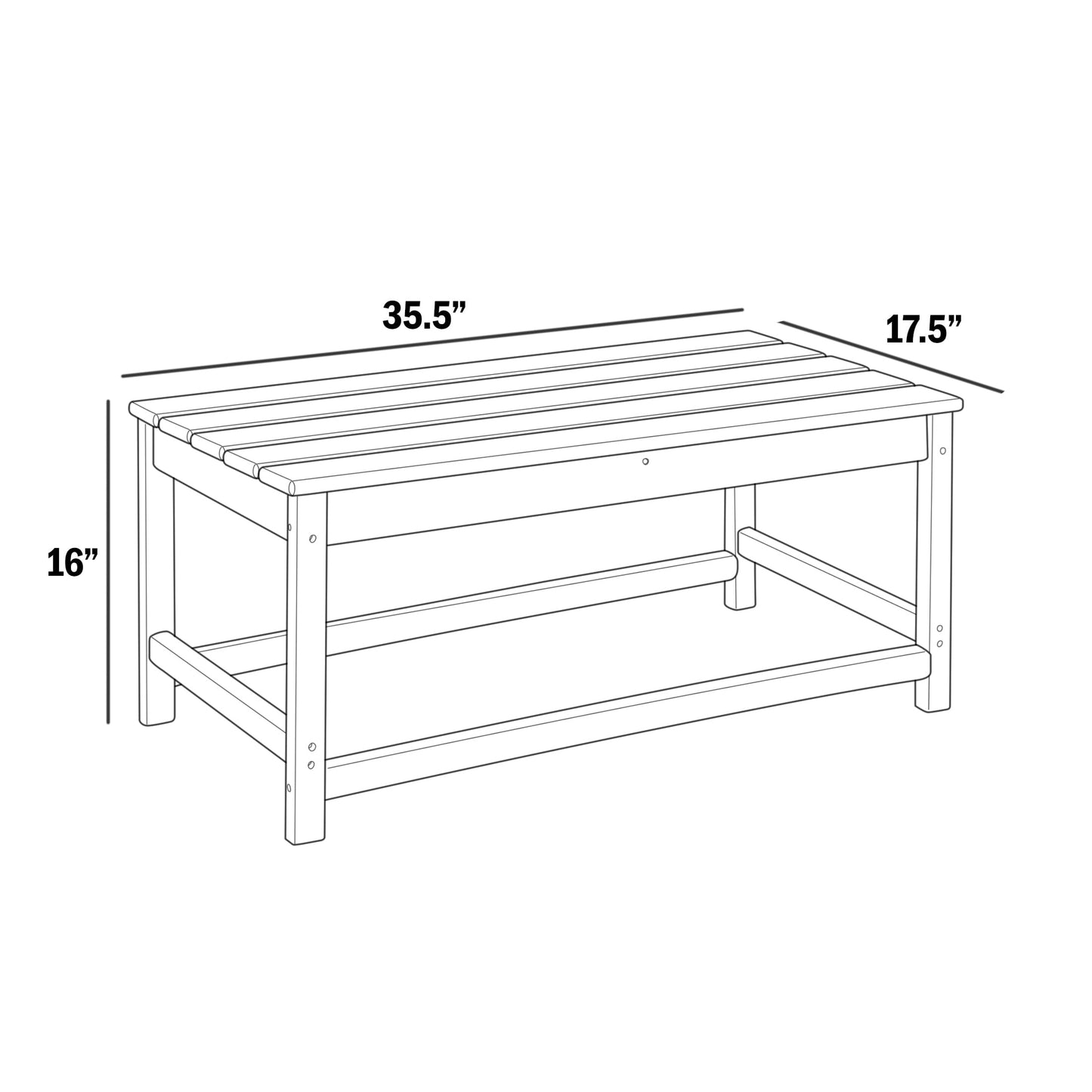 Westin Outdoor 35" Inch Adirondack Coffee Table for Patio Backyard UV Weather Resistant HDPE Plastic, Dark Brown