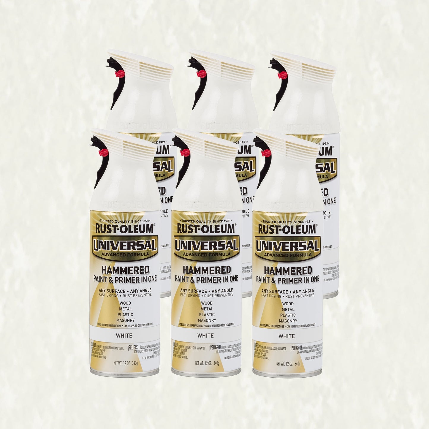 6 Pack, White, Rust-Oleum Universal All Surface Interior/Exterior Hammered Spray Paint-267298, 12 oz