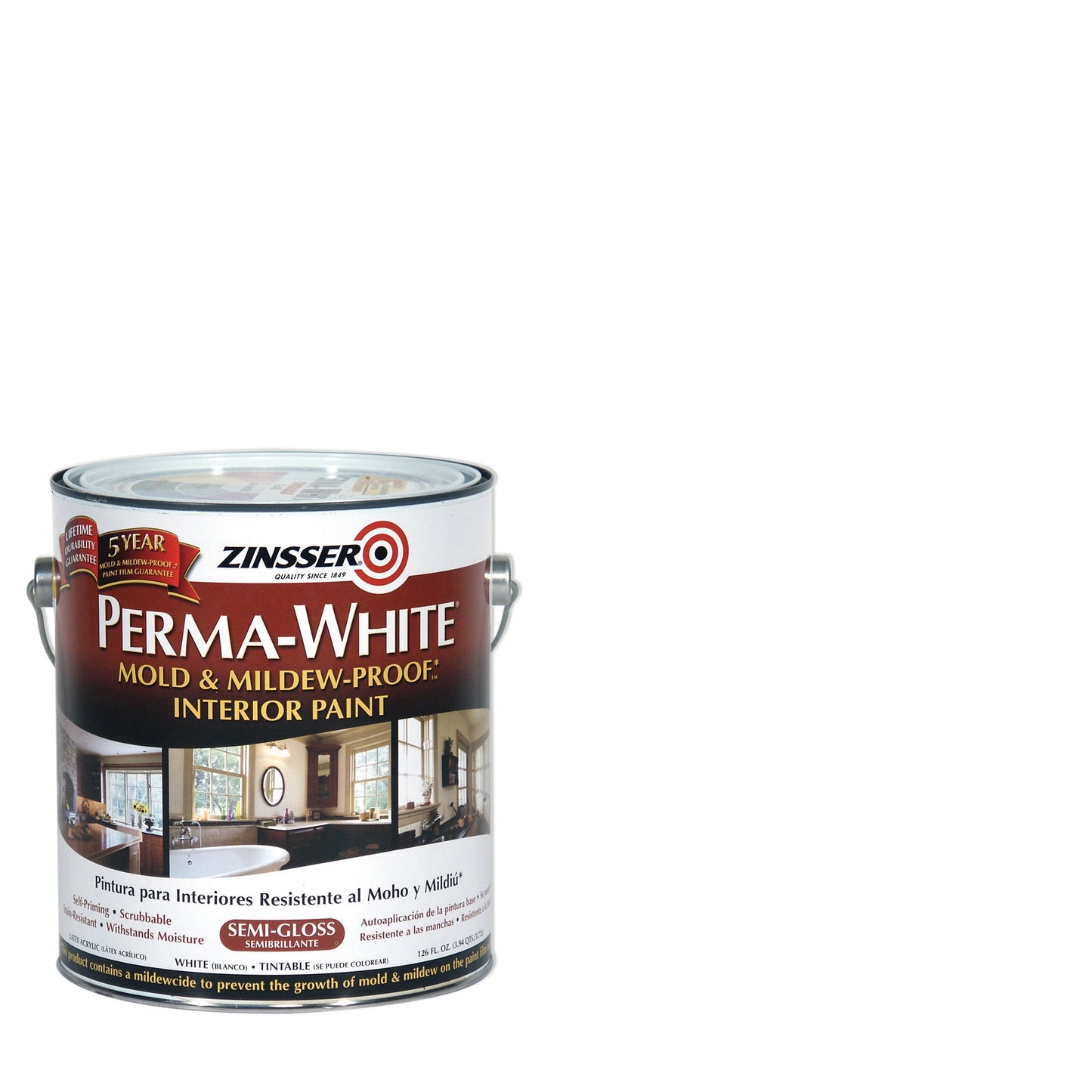 2 Pack, White, Zinsser Perma-White Semi-Gloss Interior Mold & Mildew Proof Paint- Gallon