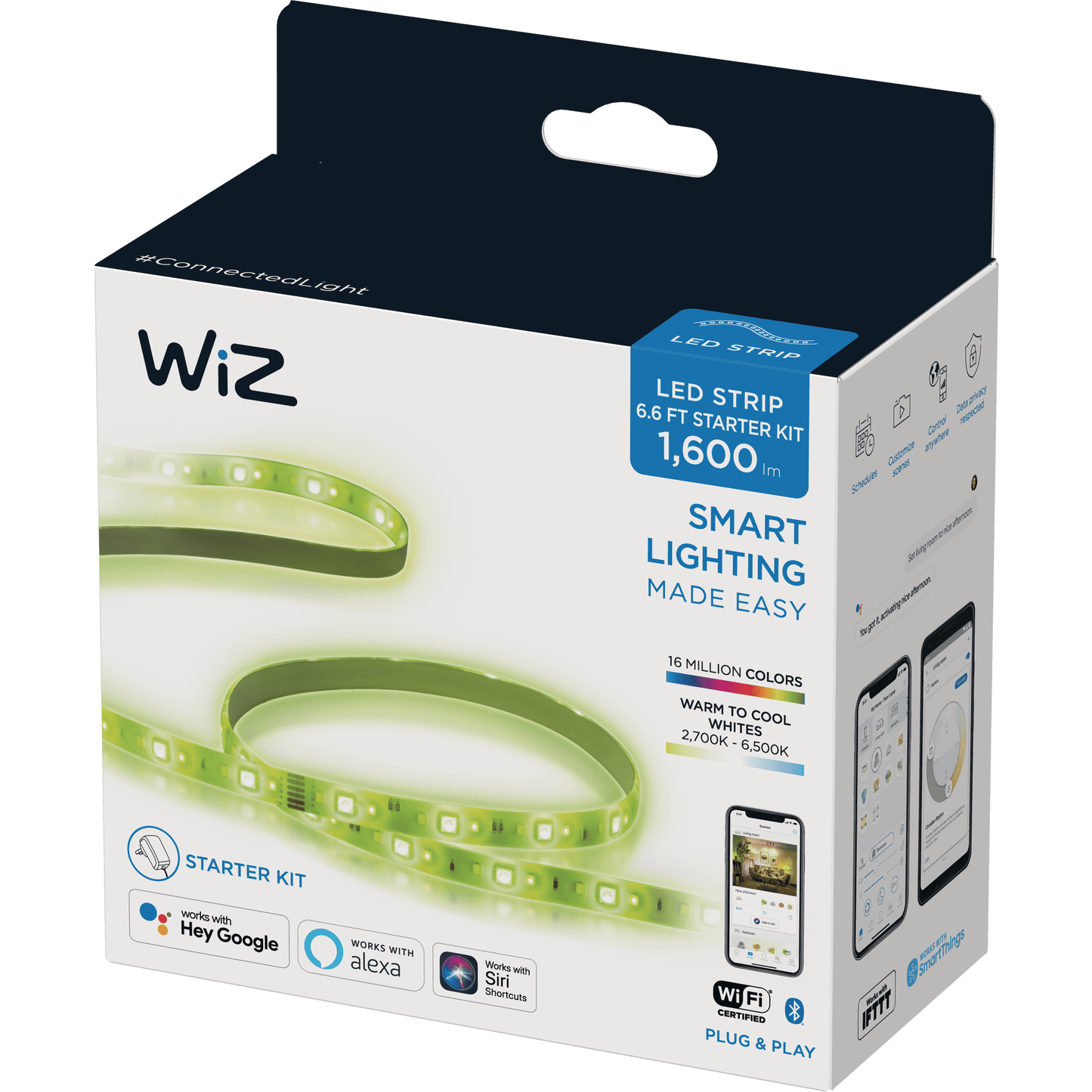 WiZ Connected 6ft Smart Wi-Fi LED White and Color Light Strip, 16 Million Colors Dimmable Indoor Use