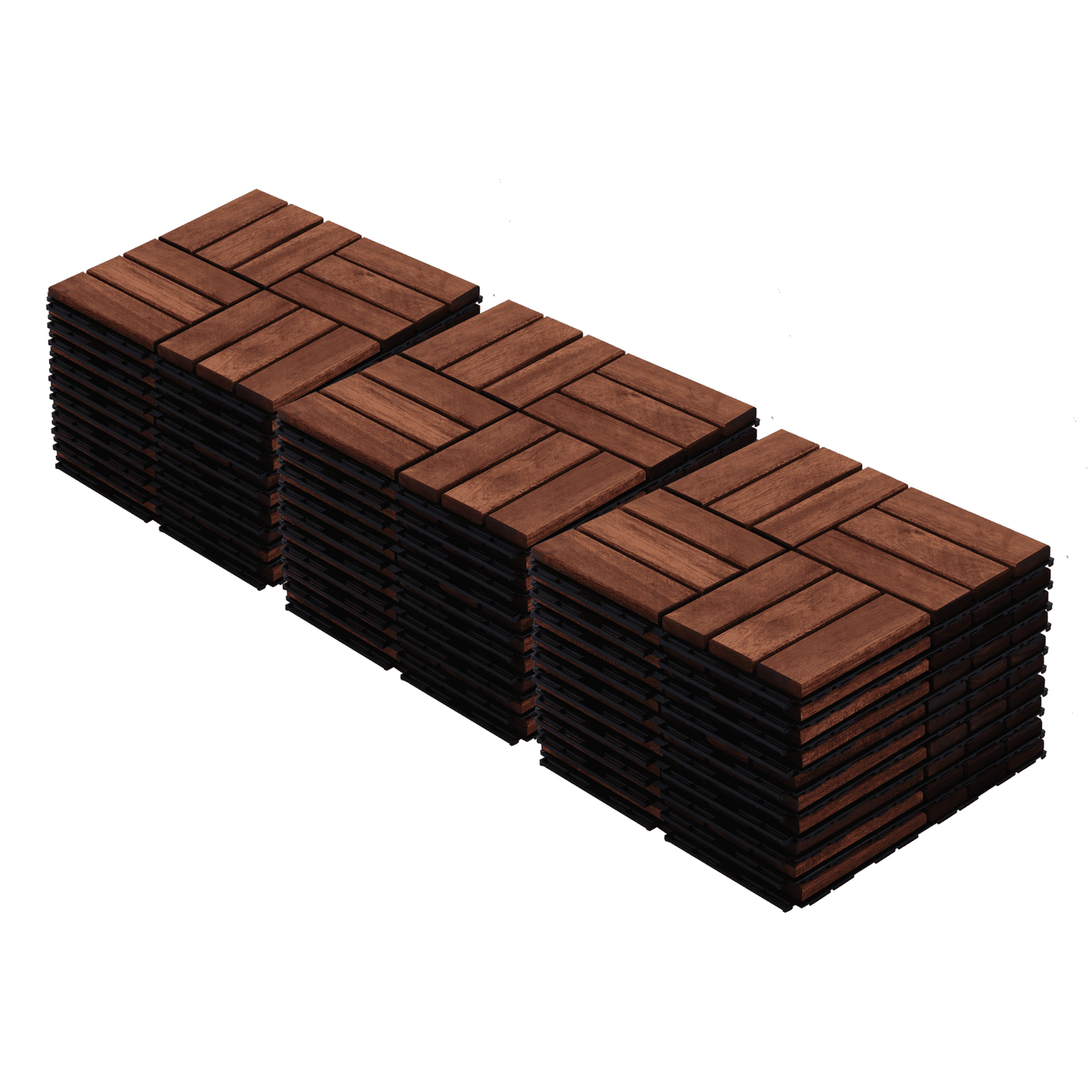 Yoneston 30PCS Acacia Wood Interlocking Deck Tiles, Waterproof Outdoor Flooring 12" x 12" Square Checker Pattern for Patio, Bancony, Pool Side, Garden, Brown