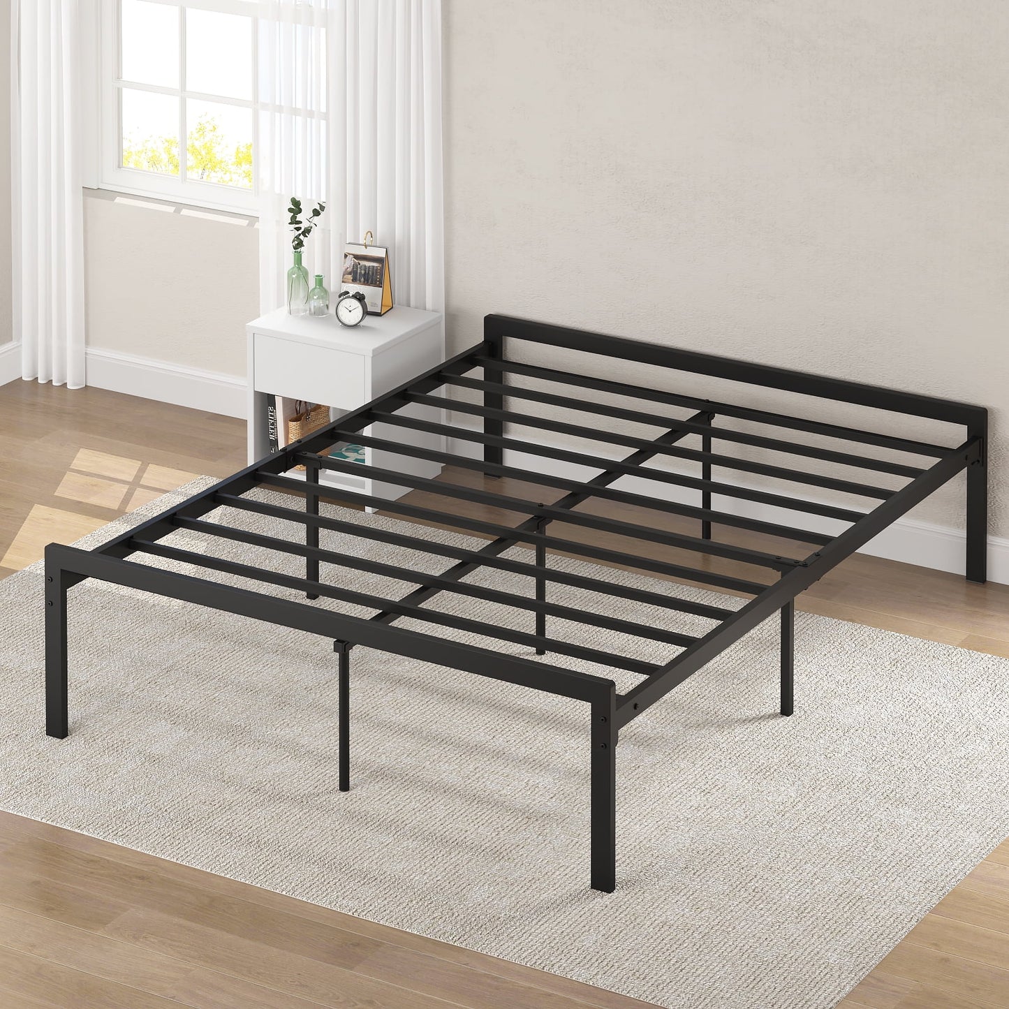 Yoneston Heavy Duty Queen Size 16†Metal Platform Bed Frame with Large Under-Bed Storage Space, Black