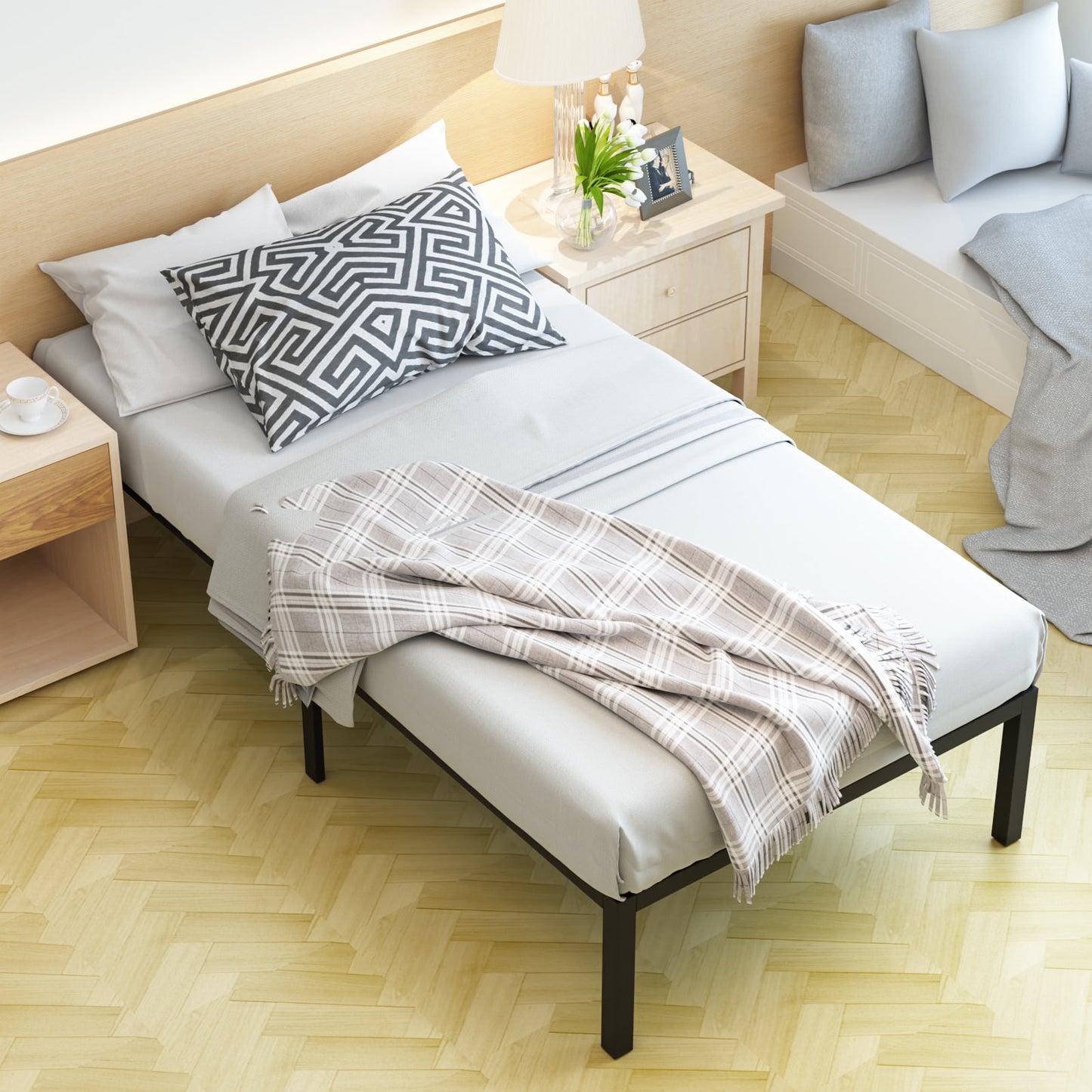 Yoneston Twin Size Heavy Duty Metal Platform Bed Frame 16" High Single Beds Frames with Storage