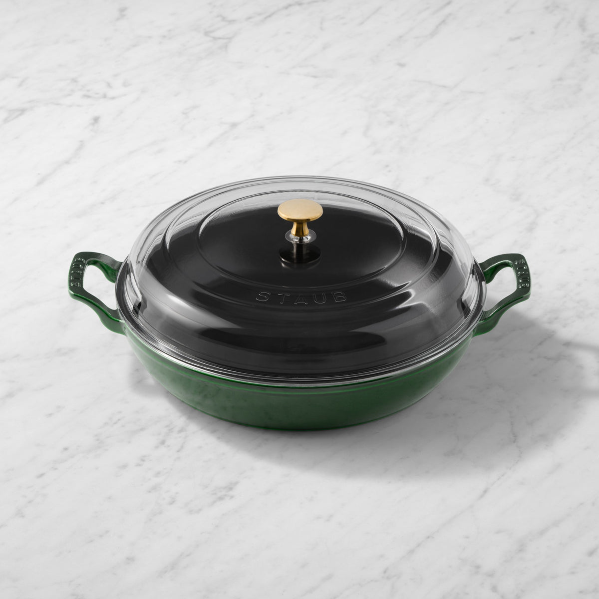 Staub Enameled Cast Iron Everything Braiser, 3.5-Qt.,Basil with Gold Accents,