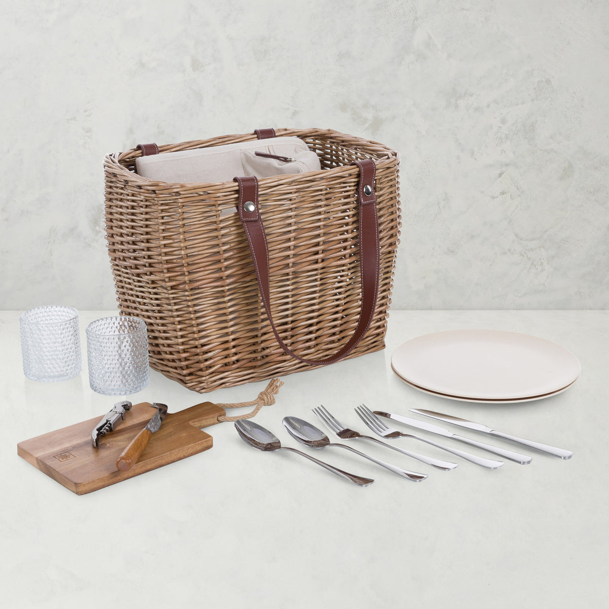 Terrabella Handwoven Picnic Basket Set for 2, Beige,WSNOADS,Picnic & Camping