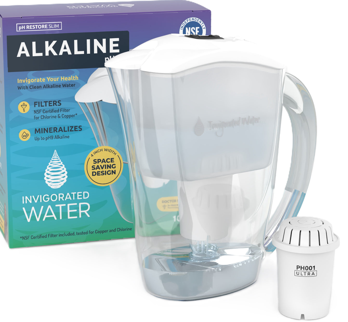 Invigorated Water pH Restore Slim 10 Cup Alkaline Water Filter Pitcher