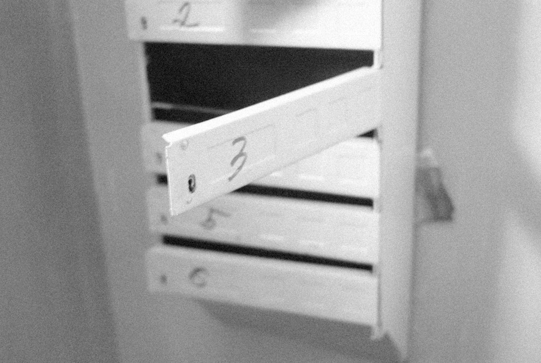 a close up of a drawer with numbers on it