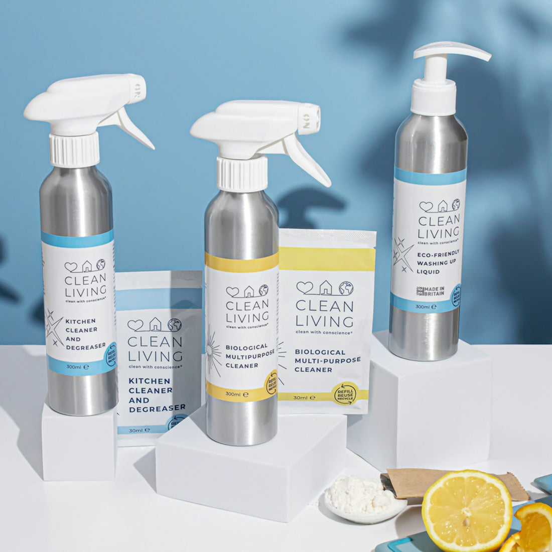 a group of three bottles of cleaning products
