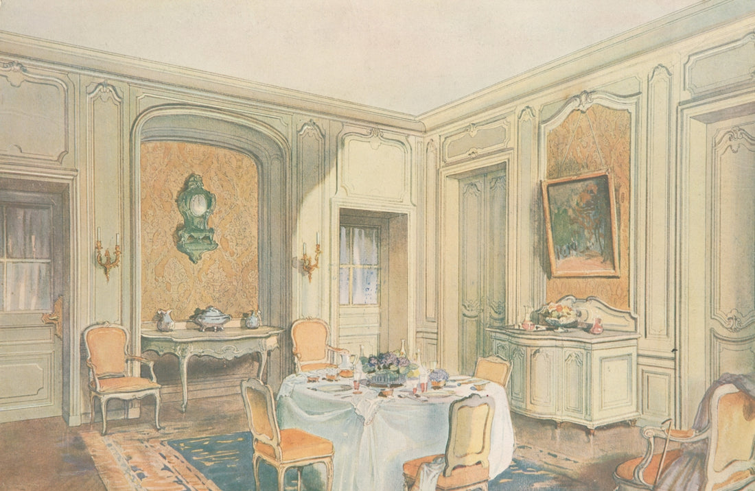 Elegant dining room with a table set for tea.