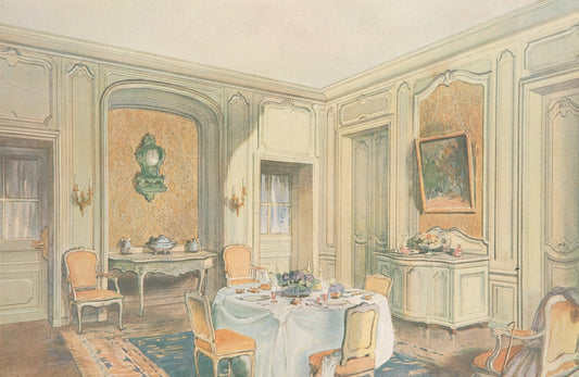 Elegant dining room with a table set for tea.