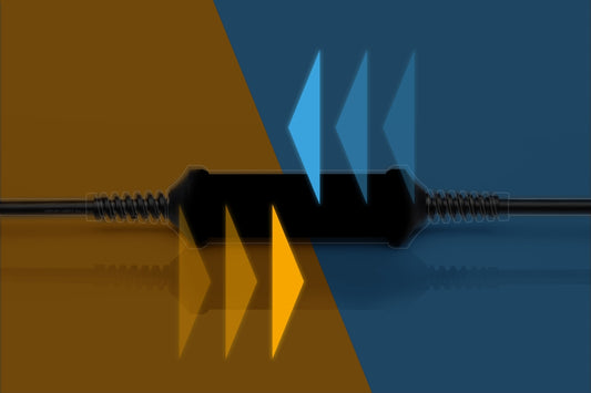 A black screw with a yellow and blue background