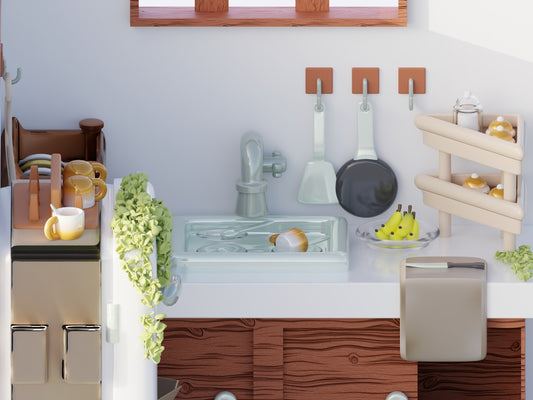 A cozy kitchen sink area with utensils and plants.