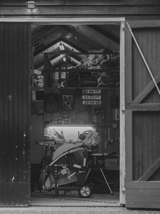 Workshop interior with tools and equipment visible