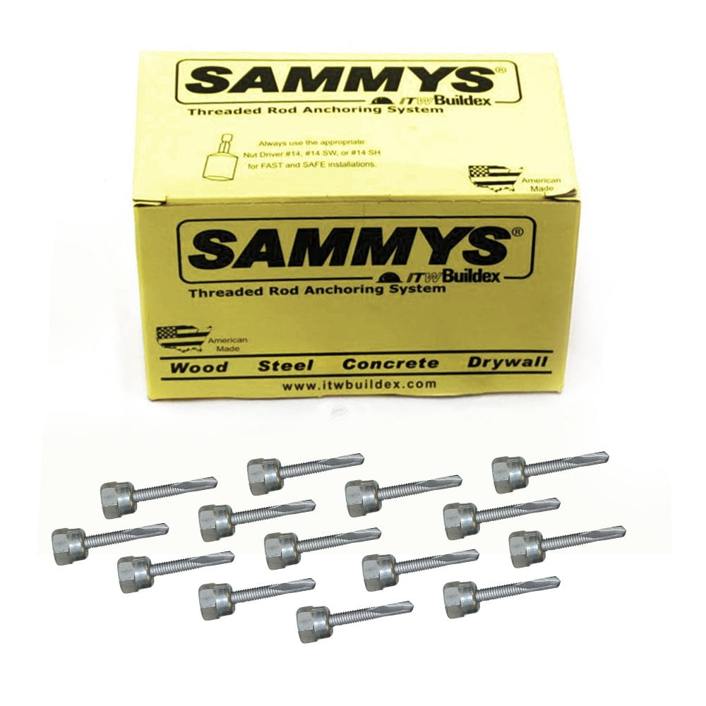 1/4-14 x 1 in. Sammys Rod Anchor Super Screw with Teks, 3/8 in. Threaded Rod Fitting, for Steel (Pkg.=25)