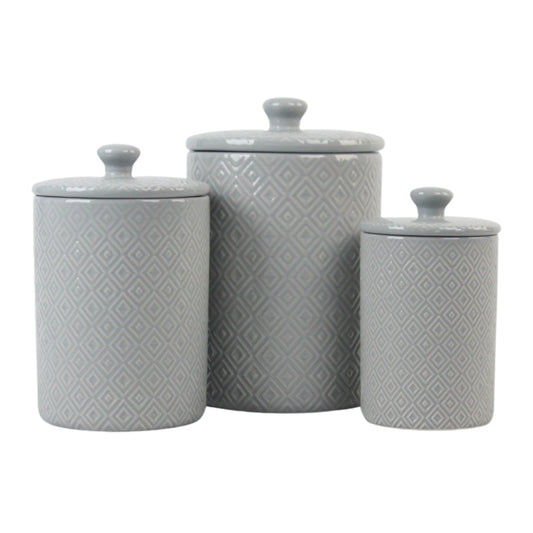 10 Strawberry Street Diamond Embossed 3 Piece Ceramic Canister Set, Gray