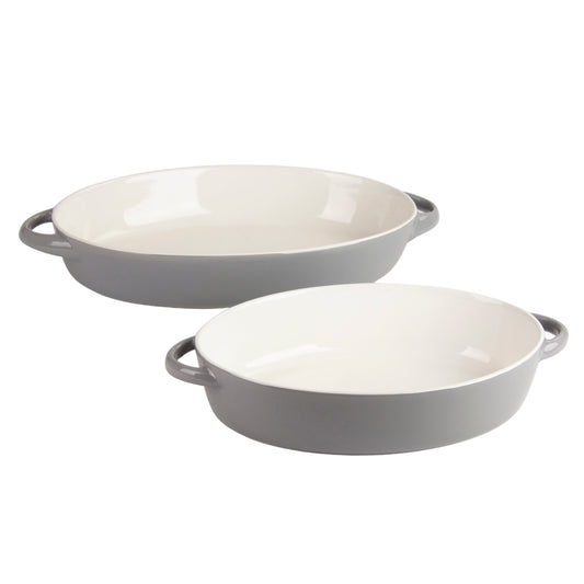 10 Strawberry Street Sienna Oval 13" and 10.5" Stoneware Bakeware Set of 2, Gray