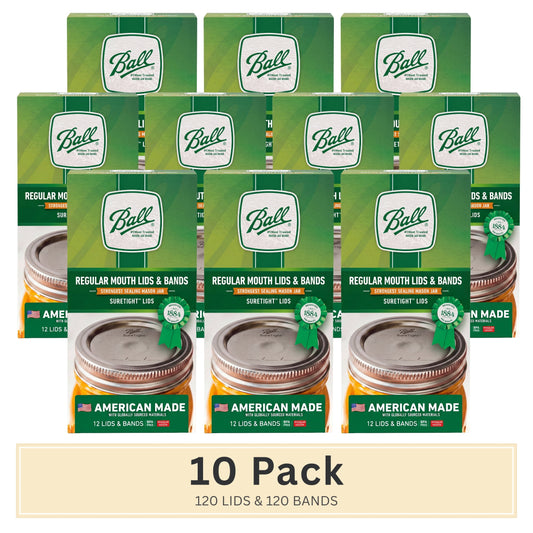 (10 pack) Ball Regular Mouth Jar Lids and Bands, 12 Count