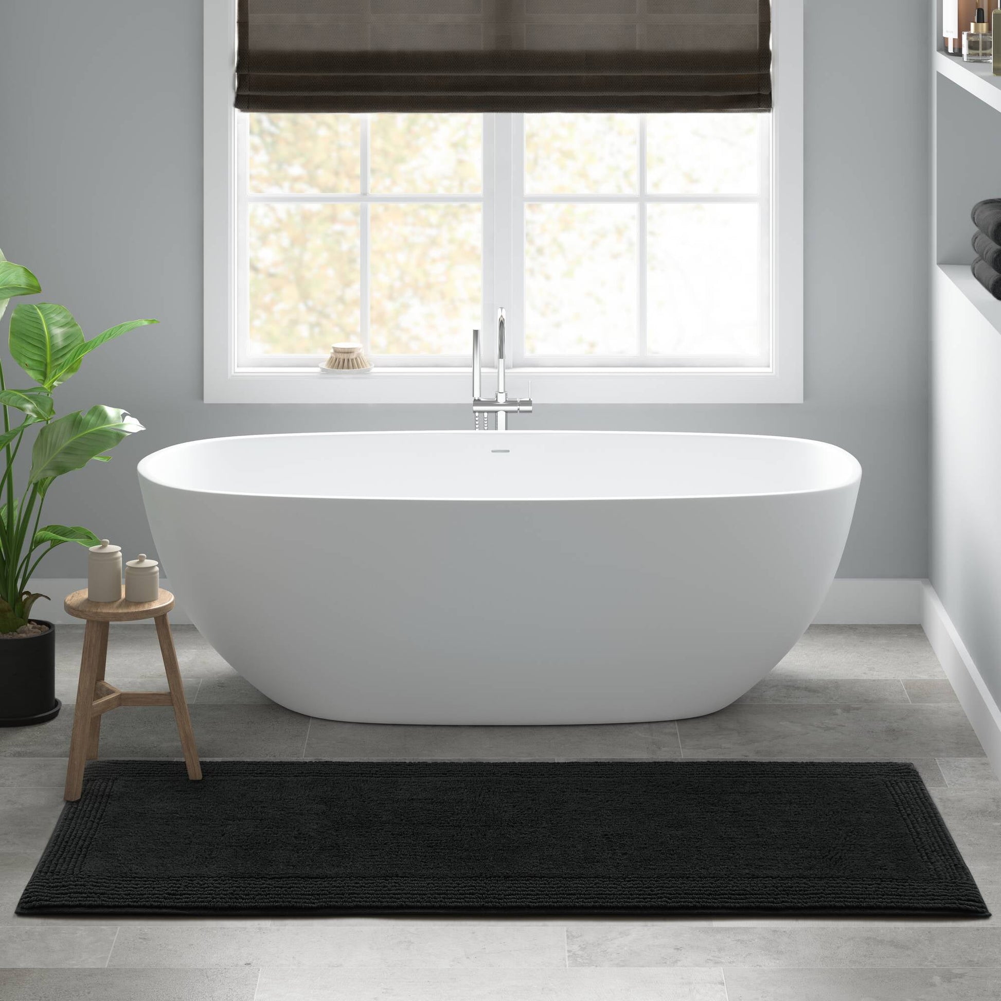 100% Cotton Tufted 3000 GSM Reversible Bath Rug 24x72" Black Ultra Plush Dense Machine Washable Long Bathroom Rug Runner