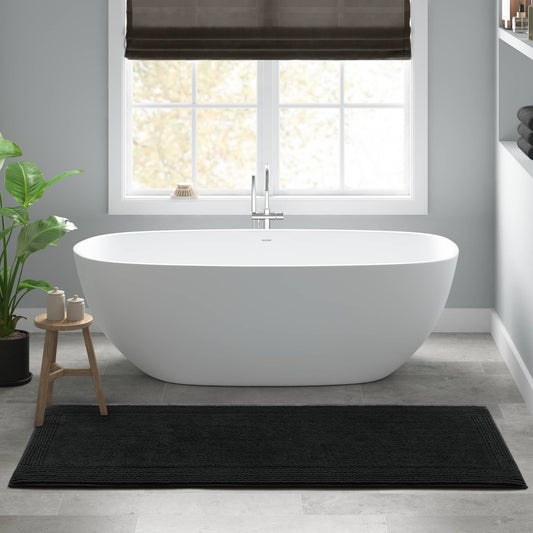 100% Cotton Tufted 3000 GSM Reversible Bath Rug 24x72" Black Ultra Plush Dense Machine Washable Long Bathroom Rug Runner