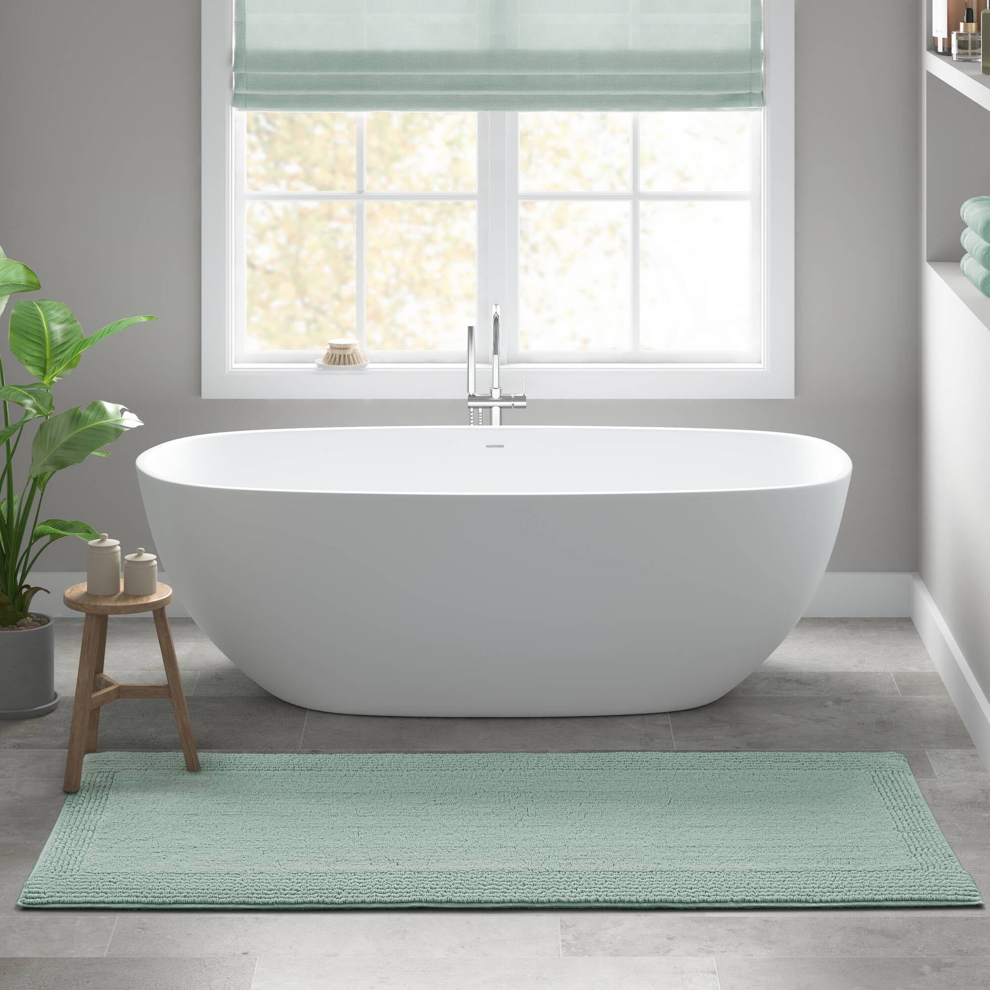100% Cotton Tufted 3000 GSM Reversible Bath Rug 24x72" Green Ultra Plush Dense Machine Washable Long Bathroom Rug Runner