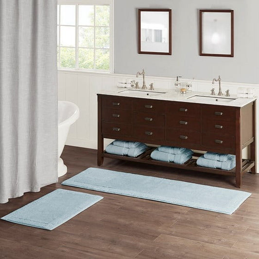100% Cotton Tufted Reversible Bath Rug Blue 24x72 Inches 3000 GSM Heavy Duty Luxury Bathroom Runner Rug Machine Washable