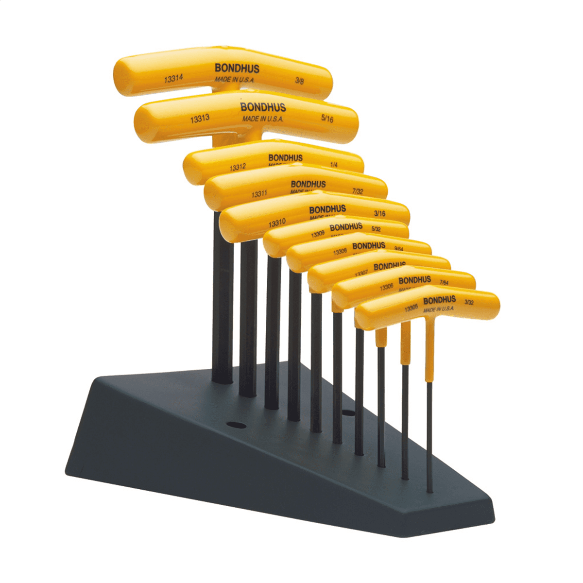 Bondhus 10pc SAE T-Handle Hex Wrench Set Model 13390 3/32 inchâ€“3/8 inch Yellow
