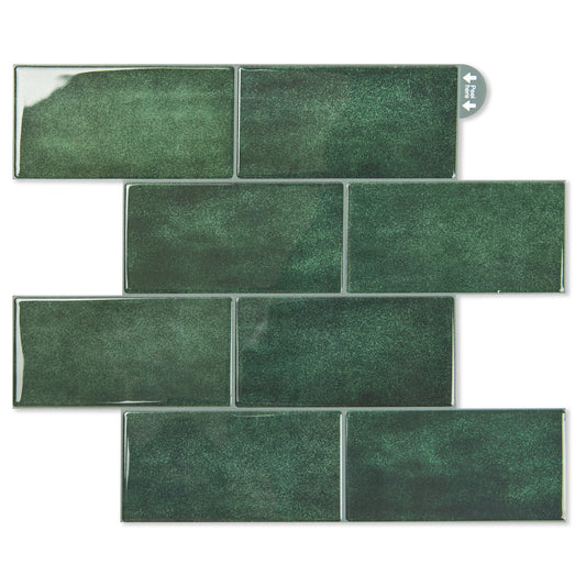 10PCS 10.6''x12.6'' Peel and Stick Backsplash in Green,Heavy-Duty Self-adhesive Subway Tile for Kitchen Bathroom