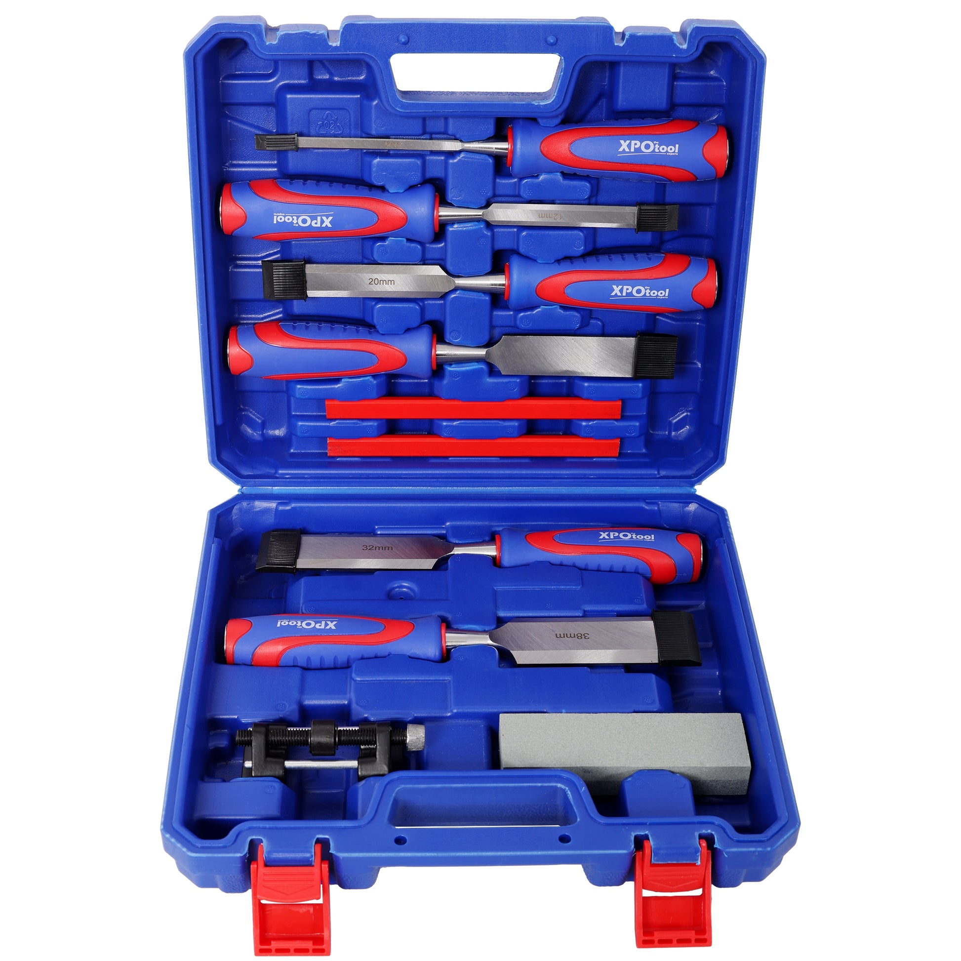 10Pcs Premium Wood Chisel Set, Includes 6Pcs Wood Chisels, 1 Honing Guide, 1 Sharpening Stone & 2 Carpenter Pencils, Heat-Treated Cr-V Alloy Steel Blades